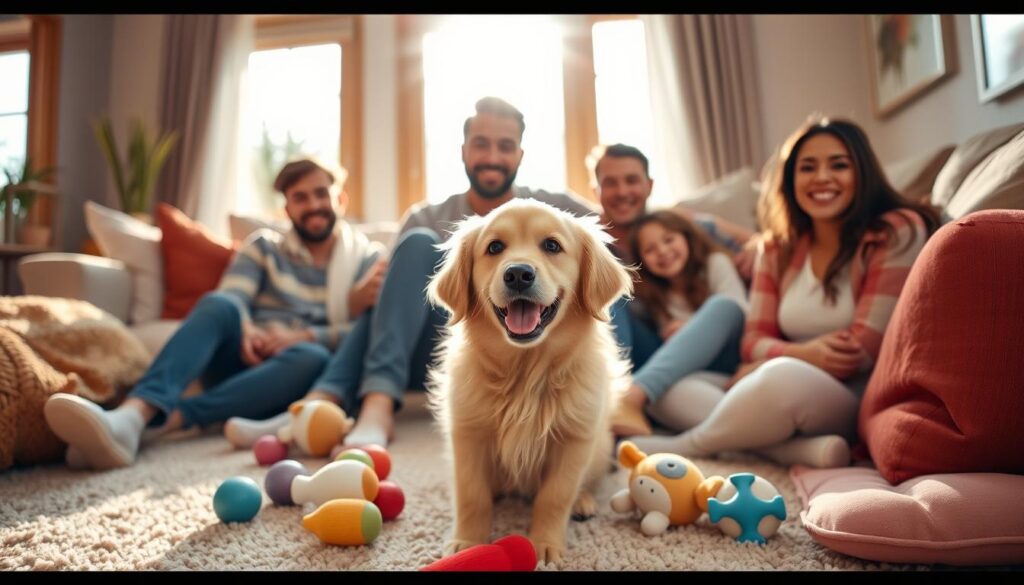 Mini Golden Retriever with Family